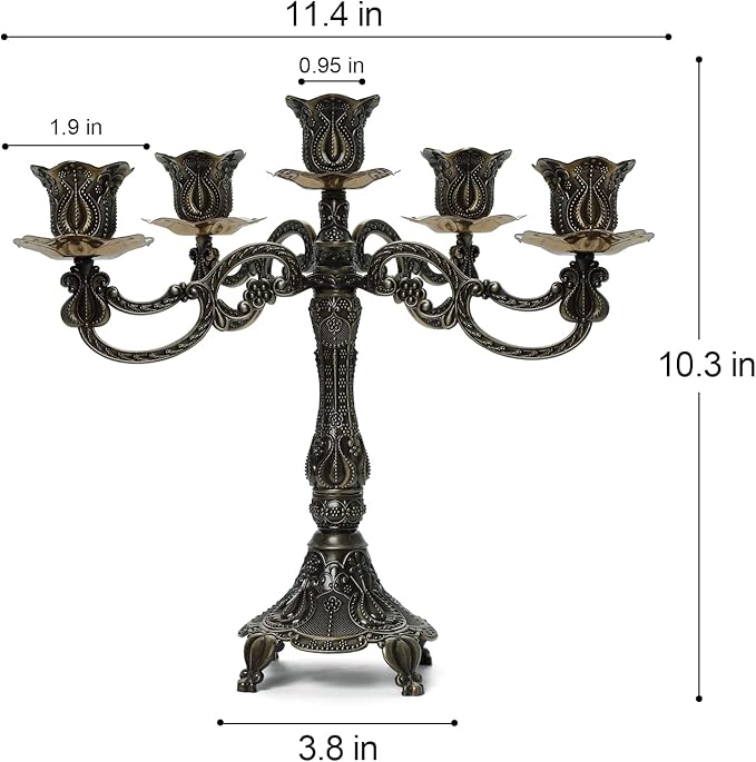 5-Candle Metal Candelabra 10.3 Inch Tall Candlestick Candle Holders for Home Decor Wedding Christmas Church Halloween Party,Bronze Tulip