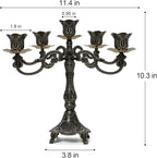 5-Candle Metal Candelabra 10.3 Inch Tall Candlestick Candle Holders for Home Decor Wedding Christmas Church Halloween Party,Bronze Tulip