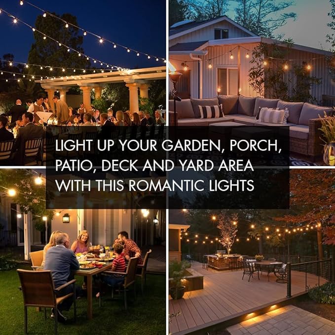 Banord 51FT Outdoor String Lights, Waterproof Patio Lights with 18 Shatterproof LED Bulb Hanging Light String, Black String Light Outdoor for Backyard, Garden, Porch, Cafe, Deck, Wedding, Party