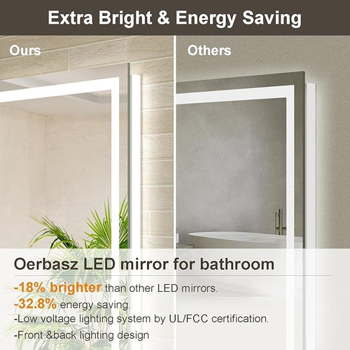 72x32 Large LED Bathroom Mirror with Lights, Brighter Backlit + Front Lit, Tempered Glass, Dimmable, Multiple Light Modes, Anti-Fog Lighted Bathroom Vanity Mirror for Wall, Memory Function