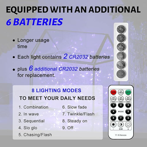 6PCS Fairy Lights Battery Powered with Remote, 7ft 20LEDs Blue Twinkle Mini Lights with Timer, Waterproof Small Silver Wire Firefly Starry for DIY Wedding Party Christmas
