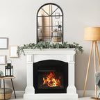 ironsmithn Arched Mirror, Windowpane Mirror, 31.5"x19.7" Window Finished Metal Mirrors, Black Grid Mirrors for Decor Living Room Fireplace Entryway Bedroom Hallway