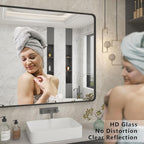 28x32 Inch Black Metal Framed Bathrrom Mirror for Wall, Matte Black Rectangle Mirror, Rounded Corner, Anti-Rust (Horizontal/Vertical)