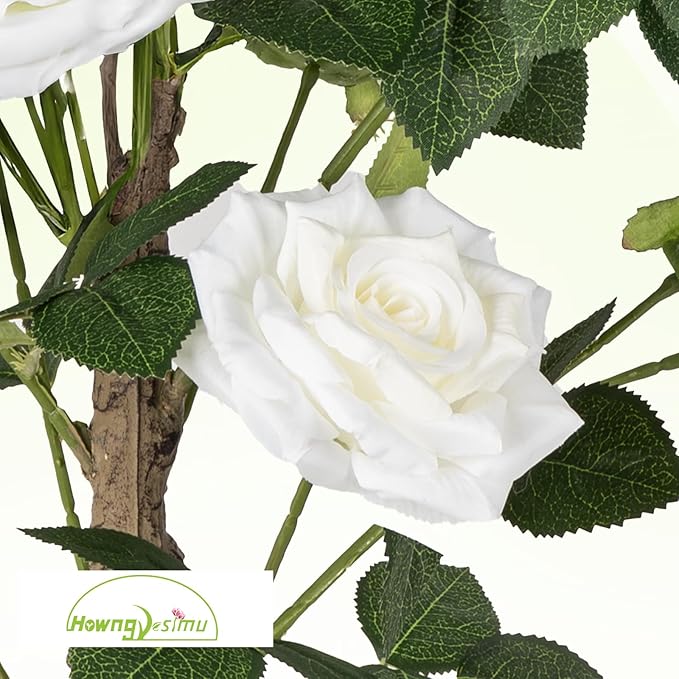 Artificial Rose Flower Trees 2 Pack- 38’’ Lifelike Plant in Pot with White Flowers Decorative Rose Trees for Home, Office, Wedding, and Event Decor, White