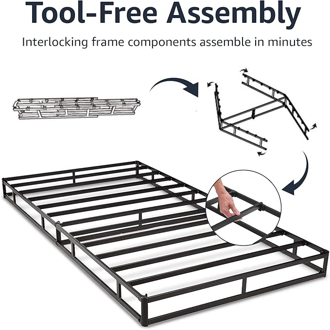 Amazon Basics Smart Box Spring Bed Base, 7-Inch Height Mattress Foundation, Tool-Free Easy Assembly, King, 79"L x 75.5"W x 7"H, White