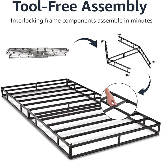 Amazon Basics Smart Box Spring Bed Base, 7-Inch Height Mattress Foundation, Tool-Free Easy Assembly, Full, 74"L x 53"W x 7"H, White