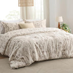 Bedsure King Comforter Set - Beige Bed Set, 3 Pieces Cute Floral Bedding, 1 Soft Botanical Flowers Comforter and 2 Pillow Shams