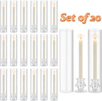 Hurricane Glass Candle Holders, Set of 20 Candlestick Holders for Taper Candles with 11.8" Tall Windproof Cylinder Cover Candle Stand Bulk for Table Centerpieces on Wedding Birthday Housewarming Decor