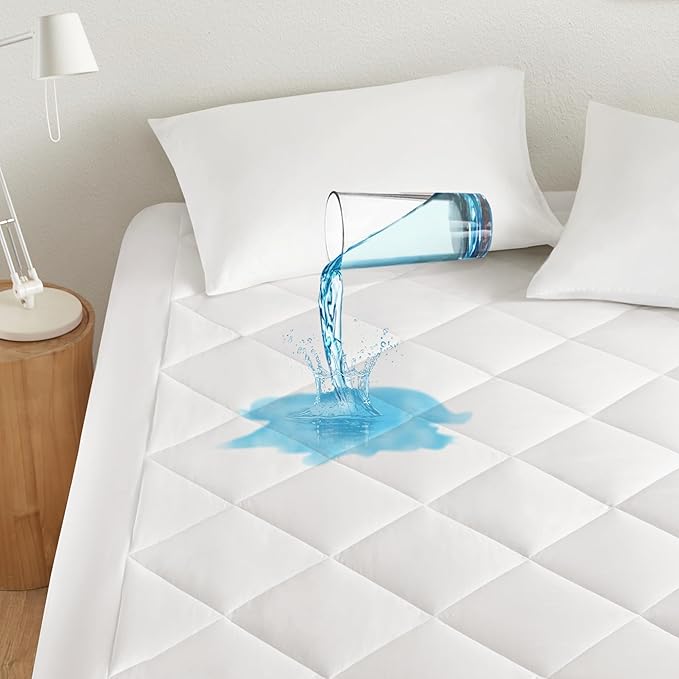 Sleep Philosophy Waterproof Mattress Protector King Size Mattress Pad, 3M Scotchgard, Quilted & Fitted Microfiber Mattress Topper, Noisless & Deep Pocket Fits Up to 20" Mattress, King White