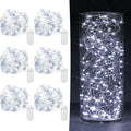 6 Pack Fairy Lights Battery Operated 7ft 20 LED Mini String Lights Twinkle Lights Silver Wire Firefly Starry Lights for Mason Jars Wedding Party Christmas Centerpiece Table Decorations, Cool White