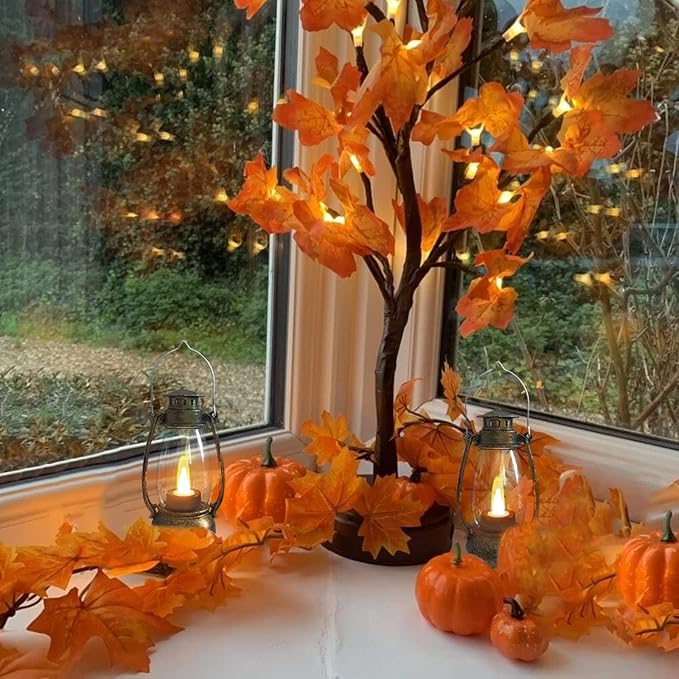 Mini Lanterns (6 Pcs-5.1in) Small Lantern Decorative Indoor Outdoor Hanging Ornaments LED Candle Lights Decorative Home Decor for Weddings Western Camping Party Halloween Christmas Decorations