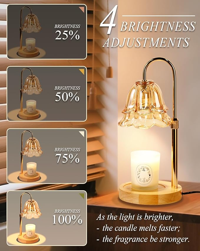 Flower Candle Warmer Lamp with Timer Dimmable, Christmas Birthday Gifts for Women Mom, Candle Warming Light Height Adjustable, Wax Melt Warmer for Jar Scented Candles, Housewarming Candle Lamp