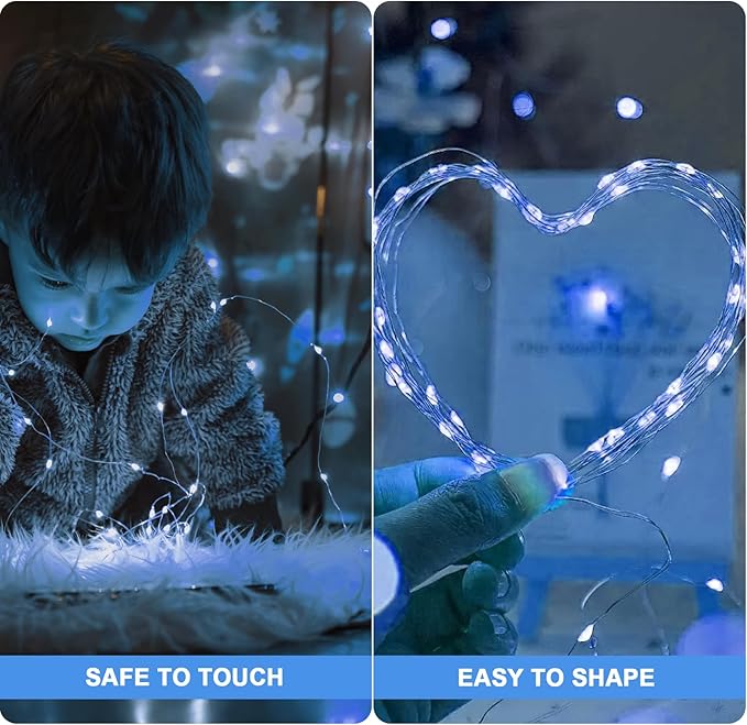 50 Pack Fairy Lights Battery Operated - 3 Speed Modes, 7Ft 20 LED String Twinkle Lights, Waterproof Copper Wire, Mini Firefly Light for Mason Jars Vases Christmas Decor, Blue