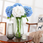 Nubry 22.44In Blue Hydrangea Artificial Flowers,4Pcs Latex Faux Real Touch Large Hydrangea Flowers with Long Stems & Leaves for Home Office Decor Wedding Party Arrangements(Blue)