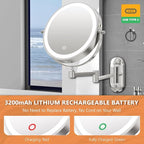 Auxmir 1X/30X Wall Mounted Makeup Mirror with Light, 8" Rechargeable Double-Sided Magnifying Mirror, Vanity Mirror Dimmable 3 Color Light, 360° Extension Rotation Foldable 14.5 Inch Arm, Chrome