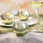 LAMORGIFT 24 Pcs Green Candle Holders - Mercury Glass Tealight Candle Holders for Spring Wedding, Birthday, Dinner Party Table Decor, Guest Favors