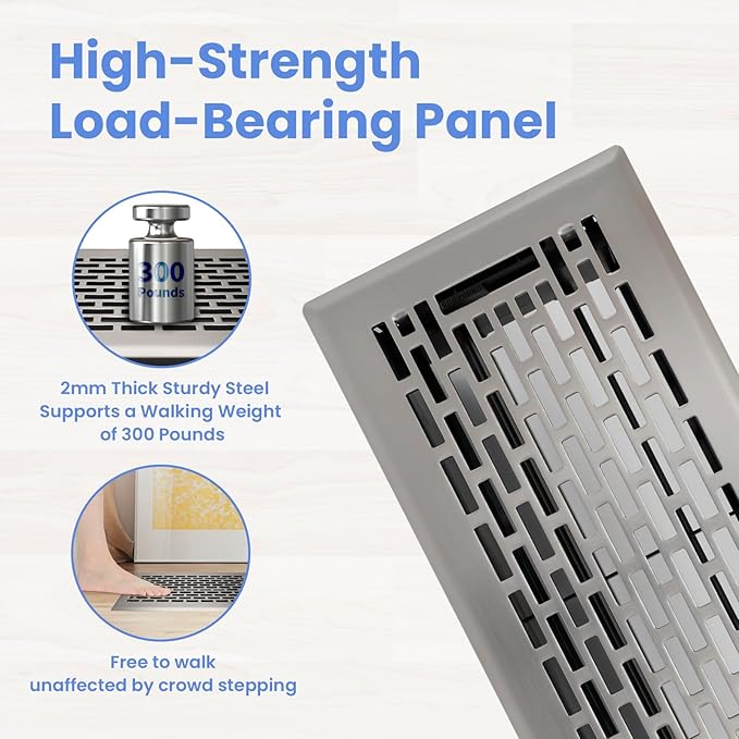 4x10 Inches Heavy Duty Walkable Floor Register - Easy Adjust Air Supply Lever Decorative Floor Vent Covers - Boston Design Vent Covers for Home - Satin Nickel