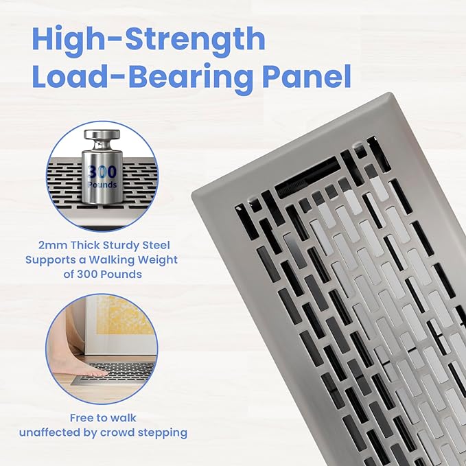 4x12 Inches Heavy Duty Walkable Floor Register - Easy Adjust Air Supply Lever Decorative Floor Vent Covers - Boston Design Vent Covers for Home - Satin Nickel