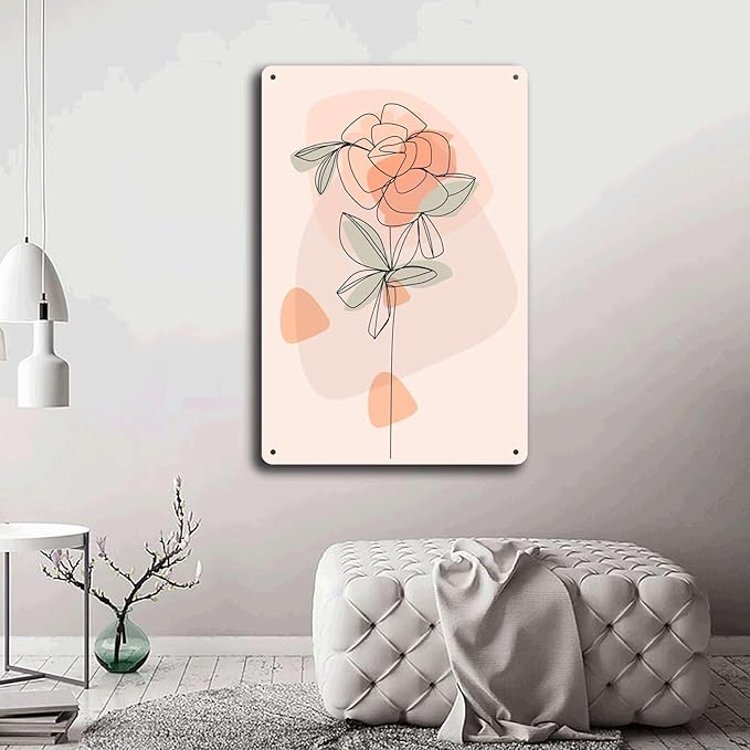 Metal Tin Signs Scandinavian Flowers Suitable for Office Home Classroom Bathroom Washroom Decoration 8x12inch Tin Sign