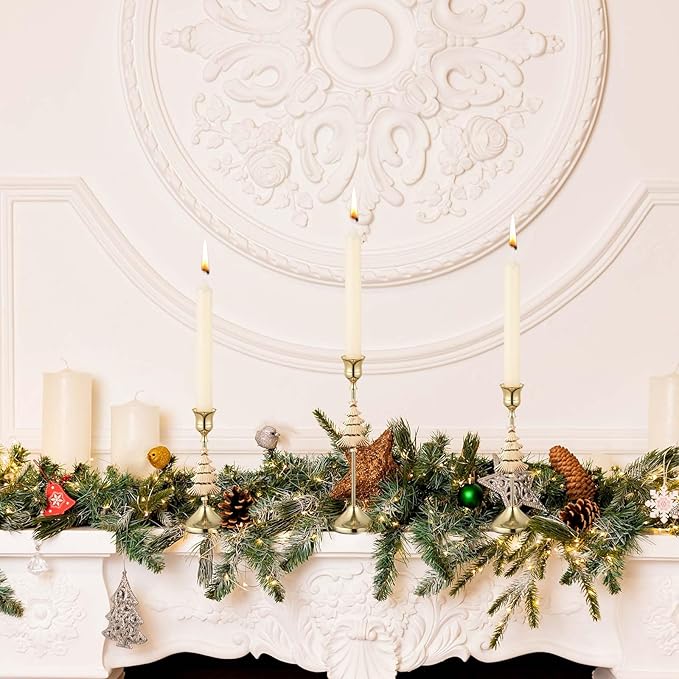 3 Pcs Christmas Candle Holders 3 Size Gold Taper Candlestick Holders Set Vintage Decorative Centerpiece for Table Mantel Wedding Housewarming Thanksgiving Gifts (Christmas Tree)