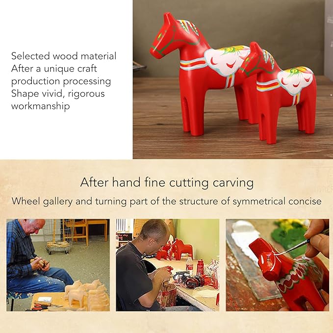Asixxsix Red Scandinavian Wooden Dala Horse Figurines, Set of 2, Cultural Christmas Decoration Gift