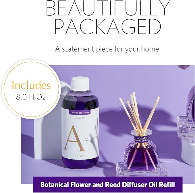 AGRARIA Reed Diffuser Refill, Scented Oil Home Fragrance, Reed Oil Diffuser Gift Set for All Occasions