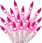 Holiday Pride Pink Christmas Lights White Wire - 100 Count Pink Christmas Lights Indoor (24 Ft) - Indoor/Outdoor Use - UL Certified - Static & Blinking Modes - Connectable
