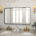 VooBang Bathroom Mirror 30x48 inch, Black Gorgeous Deep Frame Wall Mirror, Modern Round Corner Bathroom Vanity Mirror for Bedroom, Living Room, Hanging or Leaning Horizontal or Vertical, Black