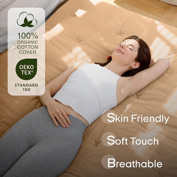 ZonLi Japanese Floor Futon Mattress Full Size 75"x 54", 100% Cotton Cover 4'' Thicken Tatami Mattress, Foldable Sleeping Pad, Portable Dormitory Tatami Mat, Roll Up Floor Lounger Bed for Adult