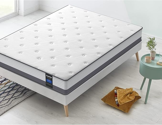 Coolvie 10 Inch Queen Mattresses, Queen Size Hybrid Mattress Built in Pocketed Coils and Gel Memory Foam Layer, Low Motion Transfer & Breathable Bed in A Box