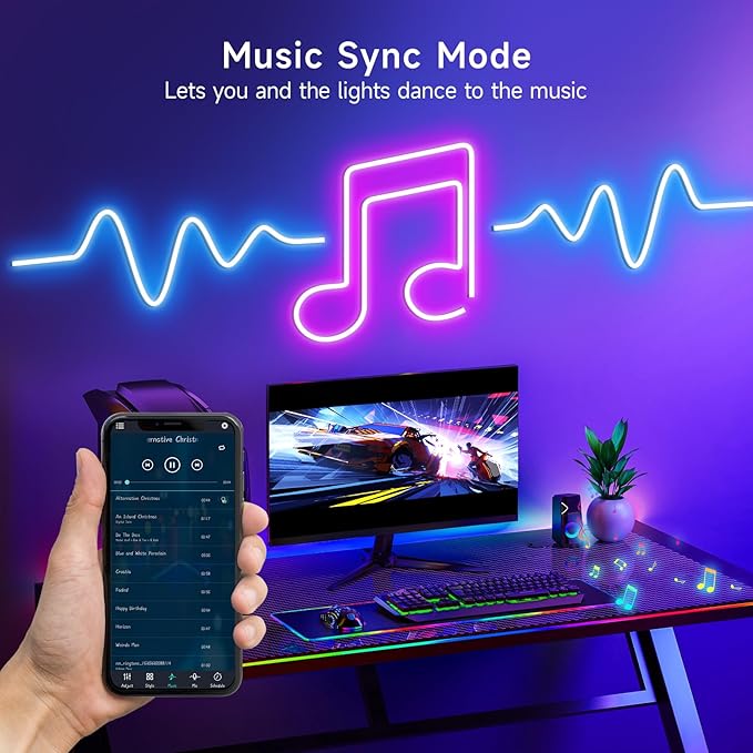 LED Neon Rope Lights, 16.4ft RGB LED Light Strip, 24V Music Sync App/Remote Control DIY Rope Light, IP67 Waterproof Gaming Neon Strip Lights for Bedroom Indoor Oudoor Décor