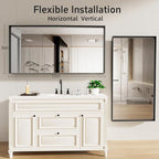 55”x 36” Black Bathroom Mirrors for Over Sink, Metal Framed Rectangle Mirror, Large Modern Wall Vanity Mirror, Mirrors for Wall Decor Living Room Bedroom Entryway (Horizontal/Vertical)