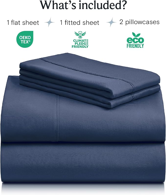 LuxClub 4 PC California King Sheet Set, Breathable Luxury Bed Sheets, Deep Pockets Wrinkle Free Cooling Sheets Machine Washable Hotel Bedding Silky Soft - Navy Cal King