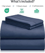 LuxClub 4 PC Queen Sheet Set, Deep Pockets Wrinkle Free Cooling Bed Sheets Hotel Bedding for Women, Men, Kids & Teens, Includes 1 Fitted Sheet, 1 Flat Sheet and 2 Pillowcases - Silky Soft Navy