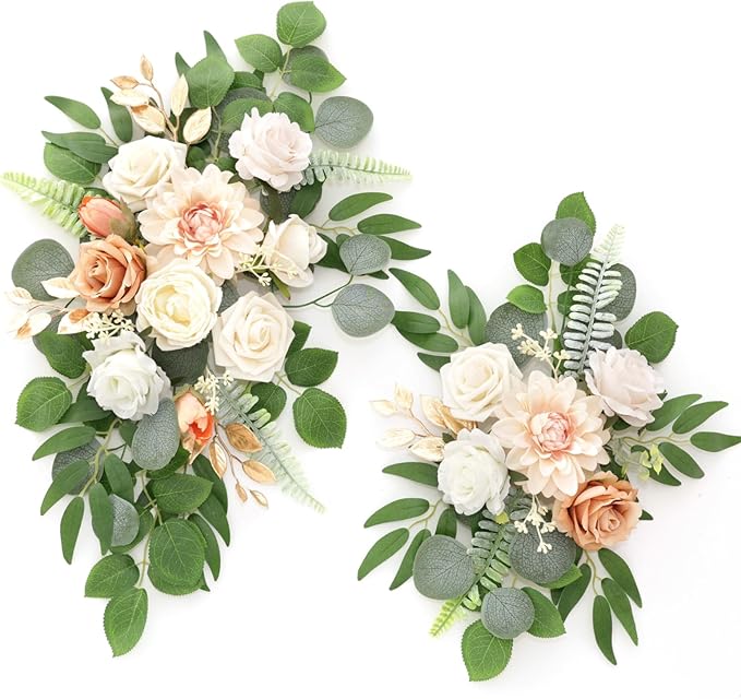 Artificial Flowers Decorations Pack of 2,Centerpieces for Wedding Reception Backdrop Decoration, Floral Decor Wall Home Entryway OutdoorDecorations (Champagne)