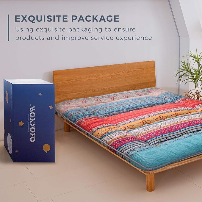 MAXYOYO Bohemian Retro Floor Mattress Vintage Floral Japanese Futon Mattress Roll Up Tatami Floor Mat Foldable Bed Portable Camping Mattress Sleeping Pad Floor Lounger Couch Bed Queen Size