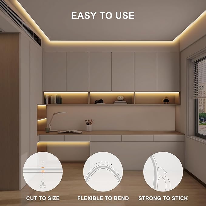 32.8ft COB Led Strip Light with Remote, 2700K Dimmable Bright Warm White Led COB Strip Light, White Led Strip Light for Mirror, Stair, Cabinet, Room