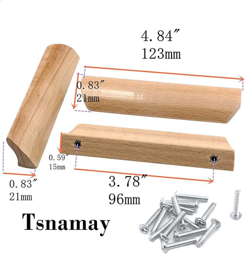 6Pcs 4.84" Wood Solid Furniture Pulls Handles, Painted Smoothly Wooden Handles Cupboard Closet Drawer Handle Pull,Hole Dis.3.78"