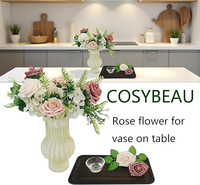 Artificial Flowers 25pcs Roses, Shade of Caramel Foam Fake Rose Faux Flower for DIY Wedding Bouquets Bridal Shower Centerpieces Floral Arrangements Party Tables Home Decorations