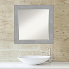 Amanti Art Silver Bathroom Mirror for Over Sink, 24x24 Vista Brushed Nickel Square Vanity Mirror, Medium Casual Frame, Hangs Horizonally and Vertically, Bathroom Wall Decor, Beveled Edge