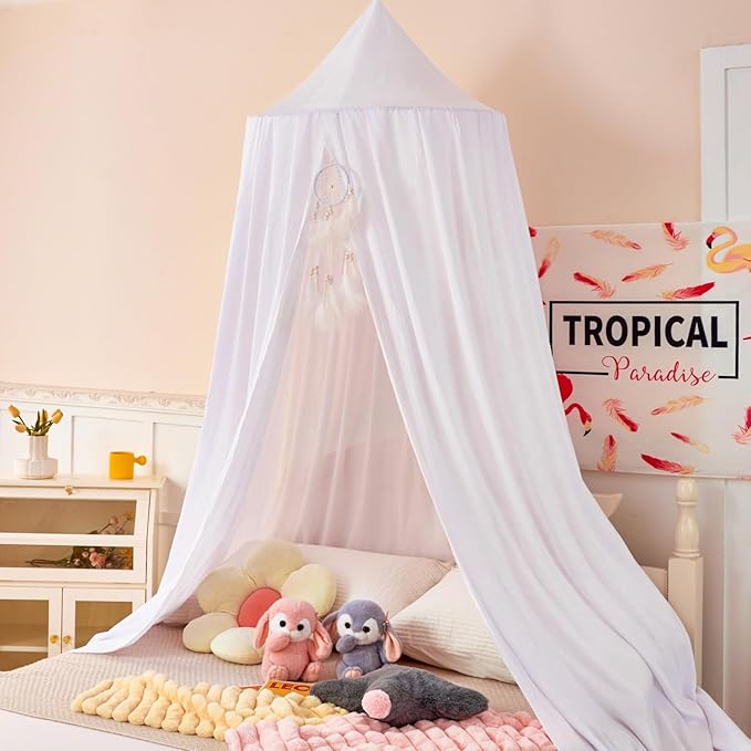 dix-rainbow Princess Bed Canopy for Kids Baby Bed, Round Dome Kids Reading Nook Indoor Outdoor House Tent Hanging Decoration Cotton Canvas White