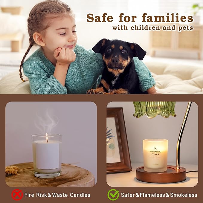 Glass Candle Warmer Lamp with Timer, Electric Candle Warmer Lamp, Graduation Birthday Gifts for Women Girls, Flower Candle Light Warmer Gifts, Aromatic Candle Warmer for Vintage Home Decor