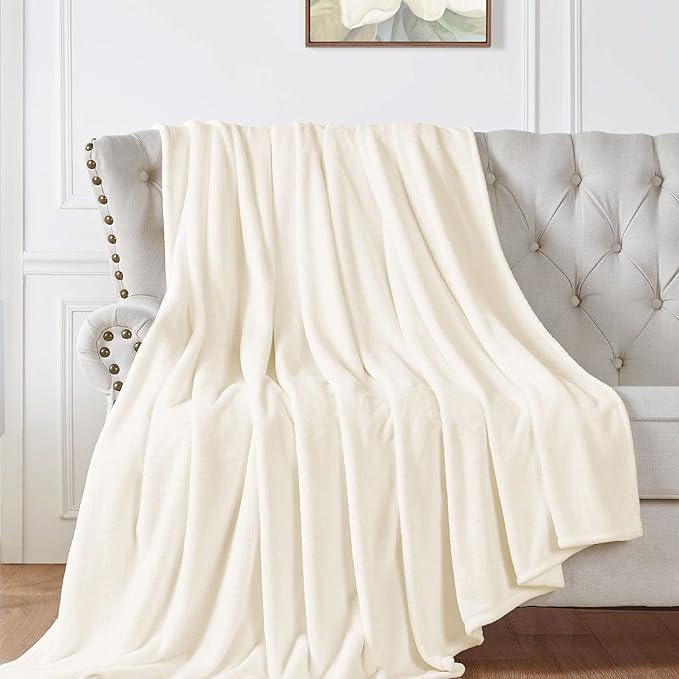 Walensee Fleece Blanket Plush Throw Fuzzy Lightweight (XL-Twin Size 66x90 Cream) Super Soft Microfiber Flannel Blankets for Couch, Bed, Sofa Ultra Luxurious Warm and Cozy for All Seasons
