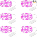 6 Pack LED Fairy Lights 7ft Battery Powered Waterproof, Silver Wire 20 Led Pink Mini String Mason Jar Lights for DIY Wedding Party Bedroom Patio Easter Christmas