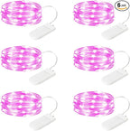 6 Pack LED Fairy Lights 7ft Battery Powered Waterproof, Silver Wire 20 Led Pink Mini String Mason Jar Lights for DIY Wedding Party Bedroom Patio Easter Christmas
