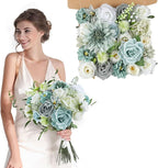 AmyHomie Teal Blue Artificial Flowers Combo Silk Mix Peony Rose Fake Flowers w/Stem for DIY Wedding Bouquets Centerpieces Arrangements Table Fall Decor Party Bridal Baby Shower Home Decorations