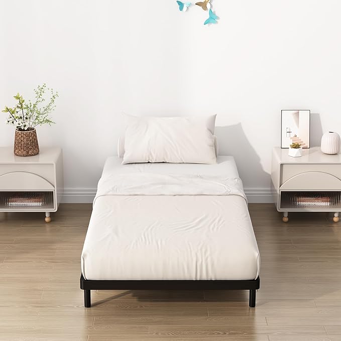 Twin Box Spring Bed Base 2 Inch, Low Profile Metal Boxspring Twin Bunkie Board 2 Inch, 2000 Lbs Max Weight Capacity Mattress Foundation, Noise-Free, Easy Assembly