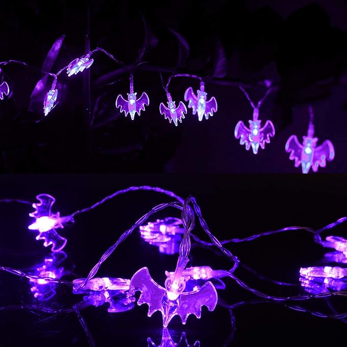 AOSTAR Set of 3 Halloween Lights (20 LEDs Orange Pumpkins, Purple Bats, White Ghosts), Battery Operated String Lights for Halloween Decorations Outdoor & Indoor