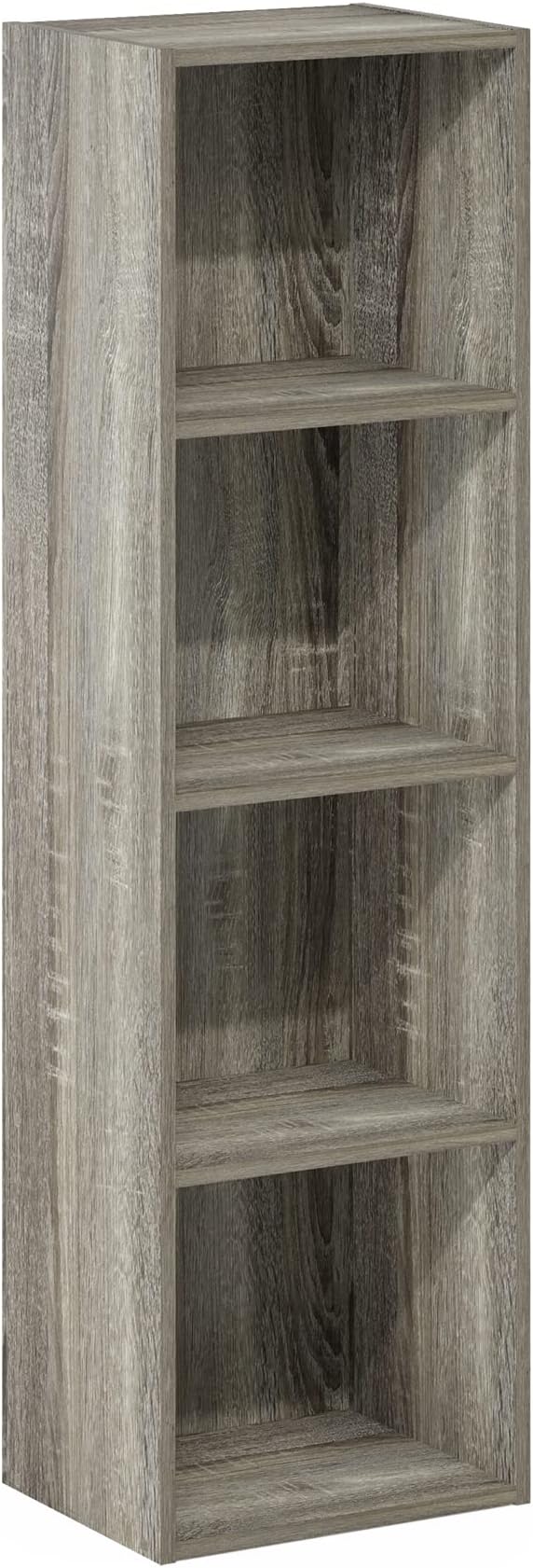 Furinno PASIR Book Shelf, 4-Tier Modern Bookshelf, Open Shelves Bookcase 9" x 12" x 42", for Living Room, Bedroom, Home Office, French Oak