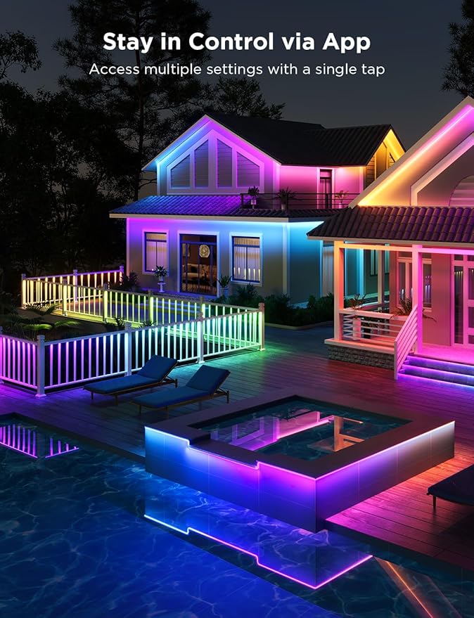 Govee Outdoor LED Strip Lights RGBIC with Warm and Cold White, 98.4ft 2.4G WiFi Smart Outdoor Lights, IP65 Waterproof, Work with Alexa and Google Assistant, App Control, for Porch, Patio, Eave, Party